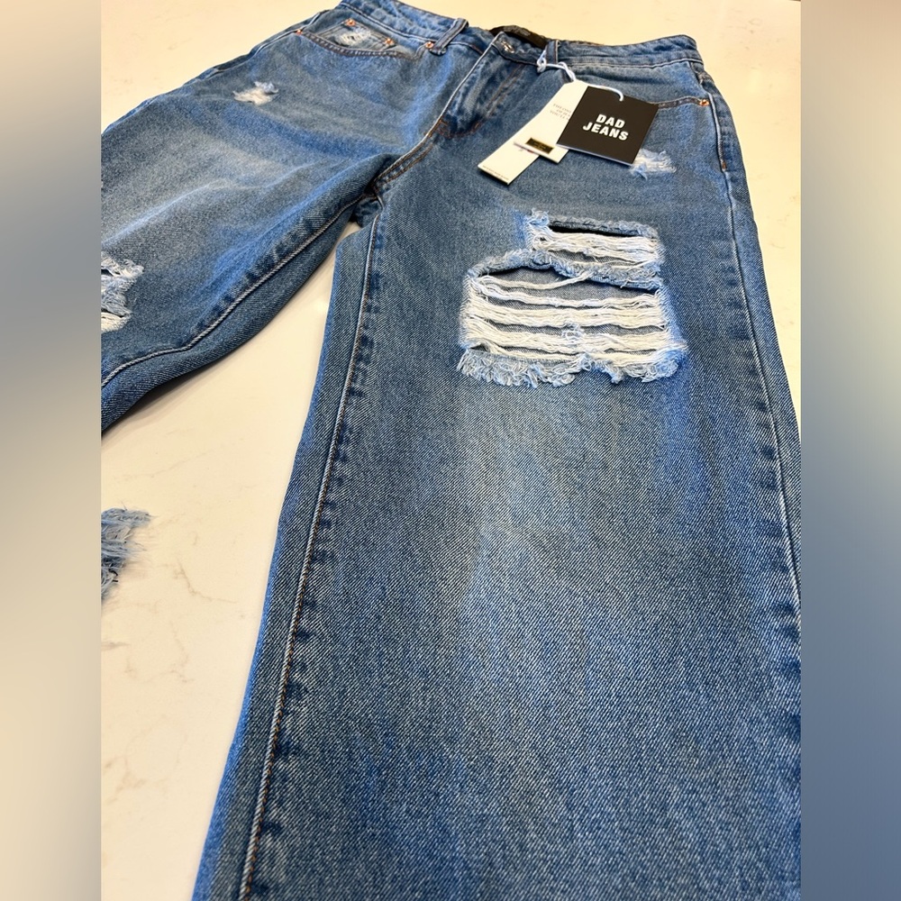 MONKEY RIDE “DAD JEANS” (7); distressed w/ raw hem